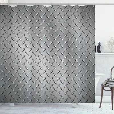 Ambesonne Cross Wire Fence Netting Display With Diamond Plate Effects Chrome Kitsch Motif Shower Curtain Set