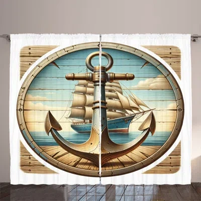 Ambesonne Curtains 2 Panel Set, Vintage Maritime Anchor, Pale Brown And Soft Blue In Blue;brown;white