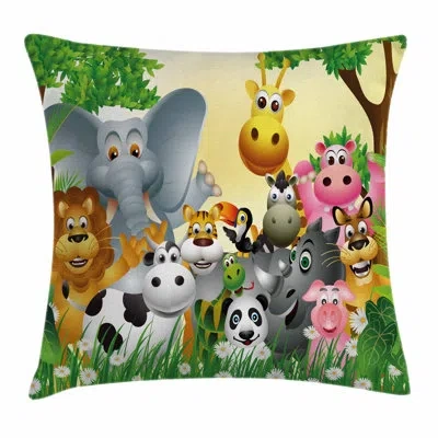 Ambesonne Cute Animals Jungle Square Pillow Cover