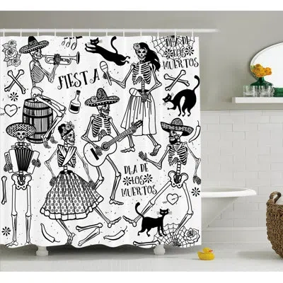 Ambesonne Dead Dancers Themed Skeleton Icon Playing Music Design Shower Curtain Set