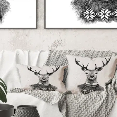 Ambesonne Deer Nordic Sweater Xmas Square Cushion Pillow Cover In Poly Fill