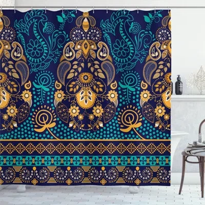 Ambesonne Ethnic Flowers And Dot Shower Curtain + Hooks
