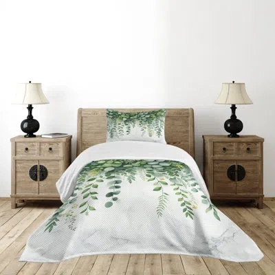 Ambesonne Eucalyptus Leaves Bedspread  Leafy Branches  429333 In White;green