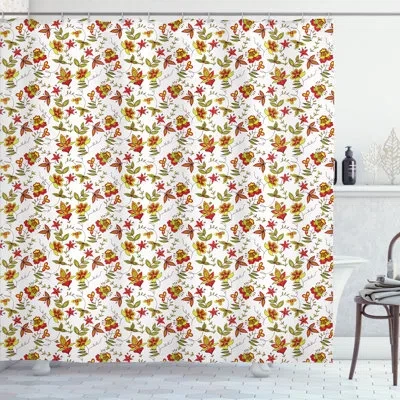 Ambesonne Exotic Shower Curtain Vintage Fall Flowers  Red Yellow White