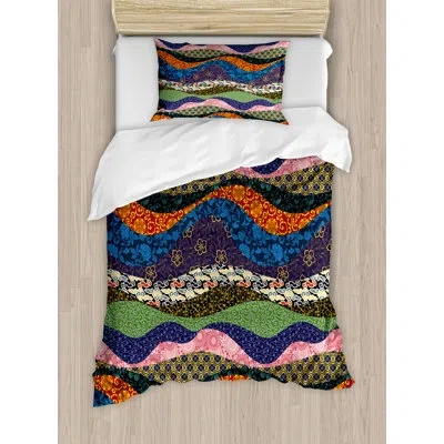 Ambesonne Fabric Asian Patchwork With Flowers Floral Pattern Oriental Style Decorative Print Duvet Cover Set