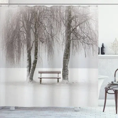 Ambesonne Farm House Bench And Tree In Winter Decor Single Shower Curtain