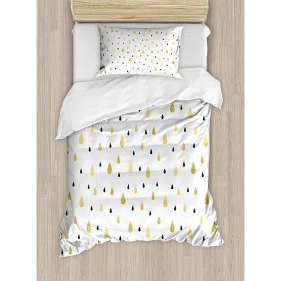 Ambesonne Farmhouse White/gold Microfiber Modern & Contemporary Duvet Cover Set In White,gold
