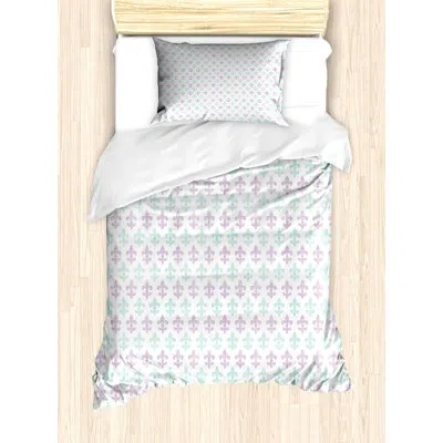 Ambesonne Fleur De Lis Duvet Cover Set, Grunge Pastel Look, Twin, Mint Green Lilac White In White;green;purple