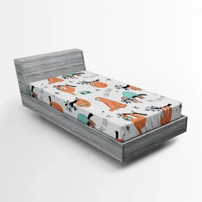 Ambesonne Floral Fitted Sheet In Sloths Orange