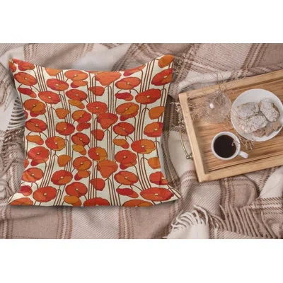 Ambesonne Floral Fluffy Throw Pillow Cushion Cover, Art Nouveau Style Poppy Flowers Retro Spring Summer Garden