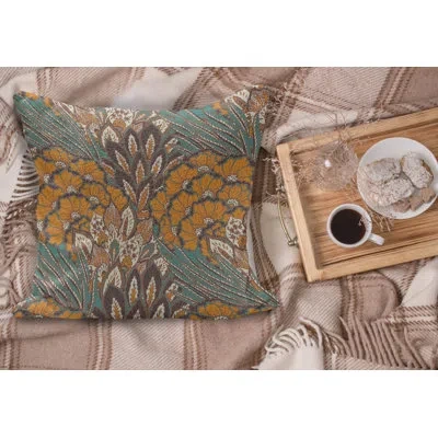 Ambesonne Floral Fluffy Throw Pillow Cushion Cover, Pattern Of Flowers And Peacock Feathers Floral Arrangement