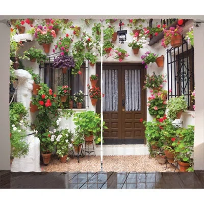 Ambesonne Floral Rod Pocket Curtain Panels