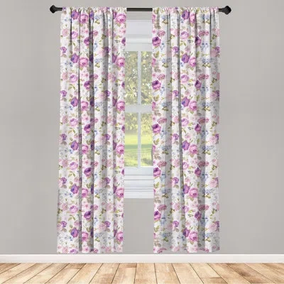 Ambesonne Floral Semi-sheer Rod Pocket Curtain Panels