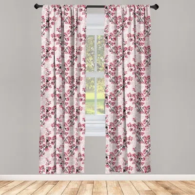 Ambesonne Floral Semi-sheer Rod Pocket Curtain Panels