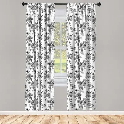 Ambesonne Floral Semi-sheer Rod Pocket Curtain Panels