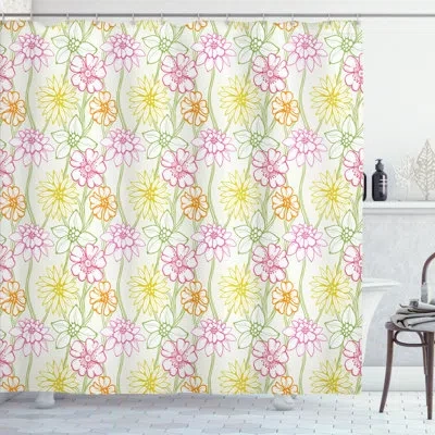 Ambesonne Floral Shower Curtain Colorful Flowers Sketchy  Multicolor