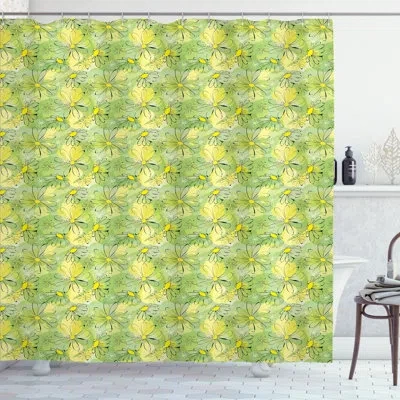 Ambesonne Floral Shower Curtain Doodle Daisy Branches Apple Green Yellow Black In Green;yellow