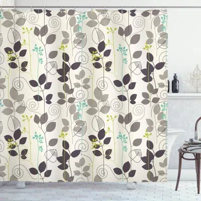 Ambesonne Floral Shower Curtain Doodle Leaves Earth Tone Dark Taupe Coconut