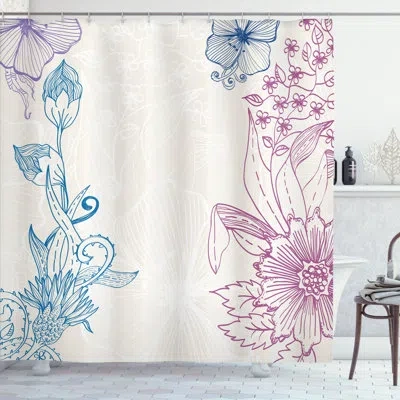 Ambesonne Floral Shower Curtain Flower Field Spring Art  Teal Lilac Dried Rose
