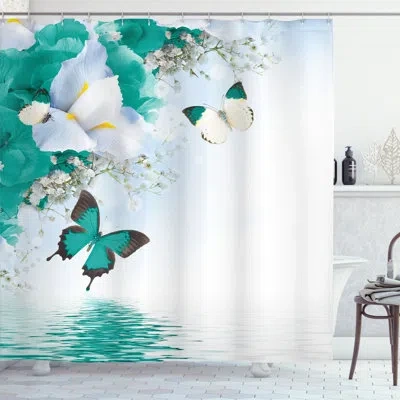 Ambesonne Floral  Shower Curtain Set + Hooks In Blue White
