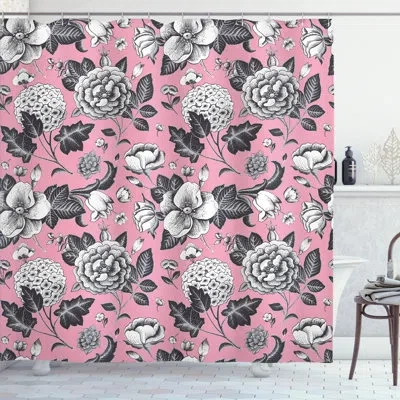 Ambesonne Floral Shower Curtain Vintage Garden Flowers  Coral Black And White