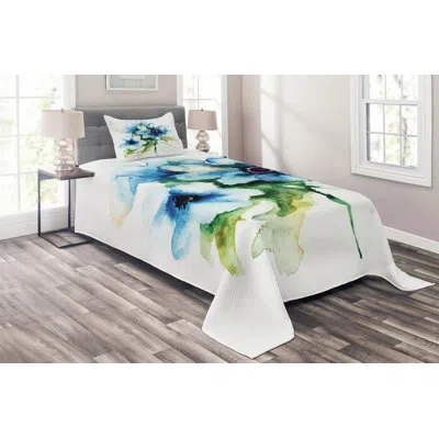 Ambesonne Flower Teal Microfiber Farmhouse / Country Coverlet / Bedspread Set