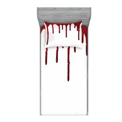 Ambesonne Flowing Blood Horror Spooky Halloween Zombie Scary Help Me Themed Illustration Sheet Set In White;red