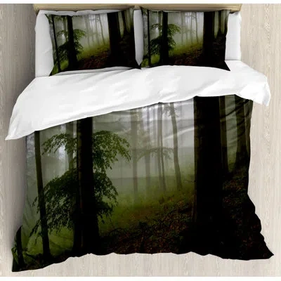 Ambesonne Forest Mysterious Woods With Fog Wilderness Rural Untouched Vegetation Transylvania Duvet Cover Set In Black,green