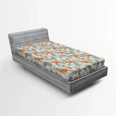 Ambesonne Fox Floral Microfiber Fitted Sheet In Green
