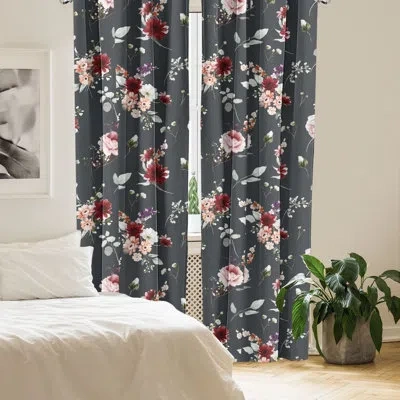 Ambesonne Garden Scene Curtains Floral Vintage Romance Pair Of Charcoal Grey And Burgundy In Charcoal Gray;burgundy