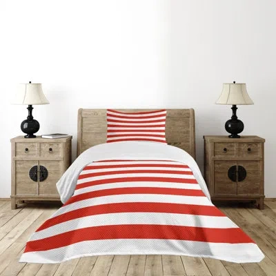 Ambesonne Geometric Bedspread Set American Flag Design Vermilion White