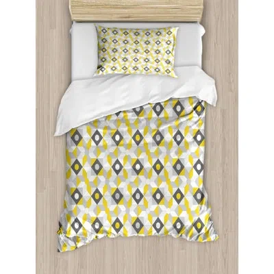 Ambesonne Geometric Retro Home Inspired Rounds Squares Image Duvet Cover Set In Yellow,gray