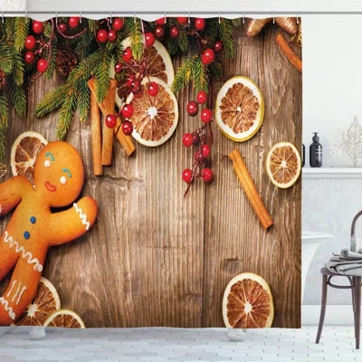 Ambesonne Gingerbread Man Shower Curtain Set + Hooks In Brown Orange Red