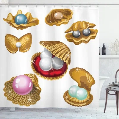 Ambesonne Gold Shell Gleams Art Shower Curtain Set In Multicolor