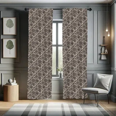 Ambesonne Gothic 2 Panel Curtain Set, Abstract Graphic Lace Pattern With Flowers Butterflies Old Fashioned Nat