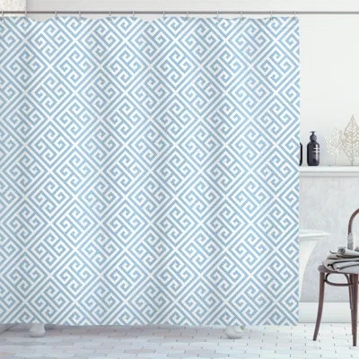 Ambesonne Greek Key Shower Curtain Set + Hooks In Pale Blue