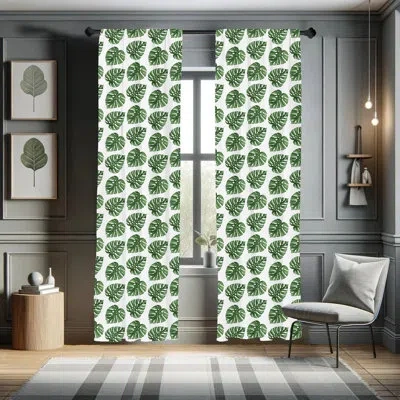 Ambesonne Green Leaf Window Curtains, Tropical Jungle Leaves Palm Trees Of Hawaii Watercolor Style Summer Natu