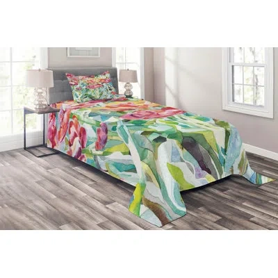 Ambesonne Green/yellow/red Microfiber Coverlet Set In Green,yellow,red