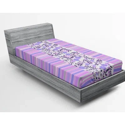 Ambesonne Hockey Floral / Flower Fitted Sheet In Blue;purple