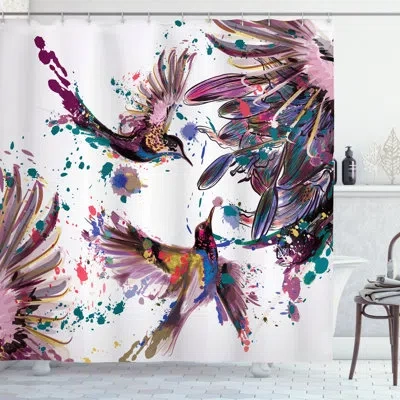 Ambesonne Hummingbird Shower Curtain Set + Hooks In Dark Silver