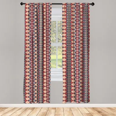 Ambesonne Ikat Window Curtains, Indigenous Civilizations Ornamental Abstract Rhombus And Lines, Lightweight De