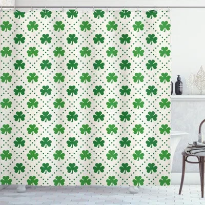 Ambesonne Irish Shower Curtain Set + Hooks In White Green