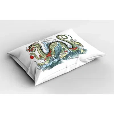 Ambesonne Japanese Dragon Sham In Green;gray;red