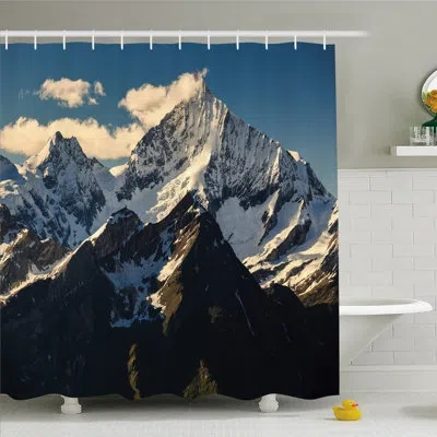 Ambesonne Lake Snowy Mountain Summit Clouds In Sky Tranquility In Wild Nature Theme Shower Curtain Set