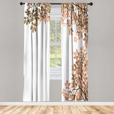 Ambesonne Leaves Curtains Broad Leaves Close-up Motif Pair In Peach White
