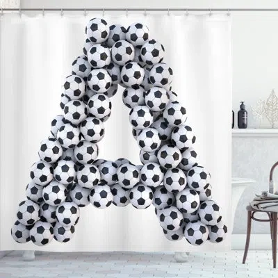 Ambesonne Letter A Shower Curtain Soccer Balls Capital Black White