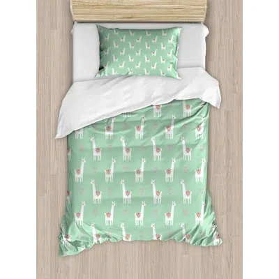 Ambesonne Llama Duvet Cover Set, Candy Cane Hearts, Twin, Mint Green Multicolor In White;green;pink