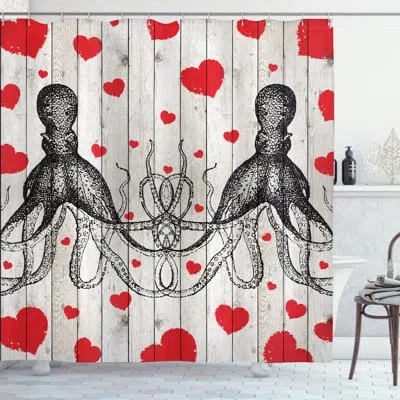 Ambesonne Love Shower Curtain Set + Hooks In Vermilion Charcoal Grey