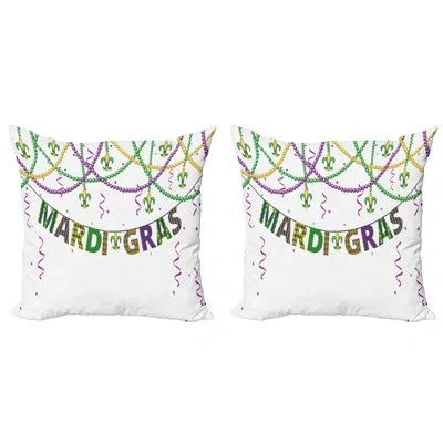 Ambesonne Mardi Gras Decorative Throw Pillow Case Pack Of 2, Design With Fleur De Lis Hanging From Colorful Be