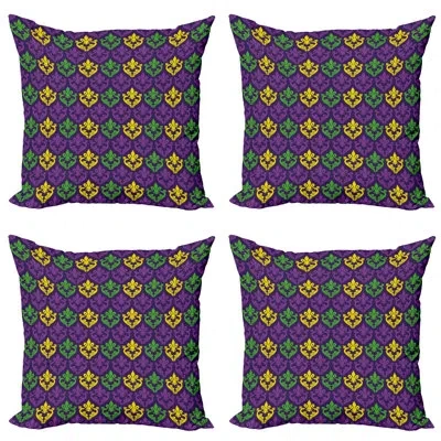 Ambesonne Mardi Gras Decorative Throw Pillow Case Pack Of 4, Antique Old Fashioned Motifs In Mardi Gras Holida
